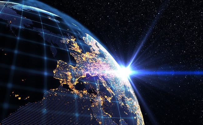 connectionlinesaroundearthglobefuturistictechnologythemebackgroundwith